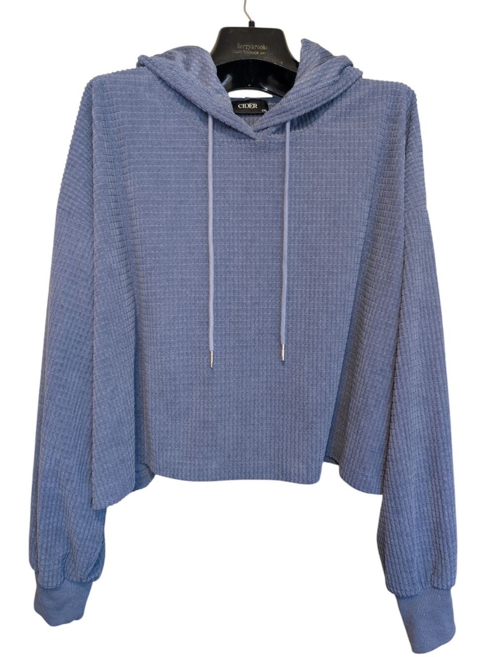 Cider Plus 2XL Blue Waffle Knit Oversized Cropped Hoodie Sweatshirt Lounge